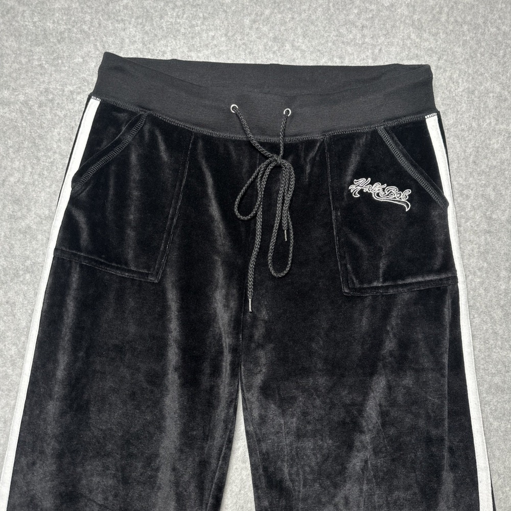 Hale Bob Y2K Vintage Track Pants Black White Leg Stripe Cotton Velour Velvet Med